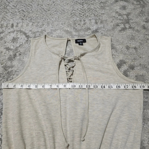 TACERA French Terry Sleeveless Beige Summer Romper, Tie Neck Front, Pockets, M, - Picture 11 of 15